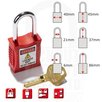 Safety Padlock Red Keyed to Differ Pack of 10 #2